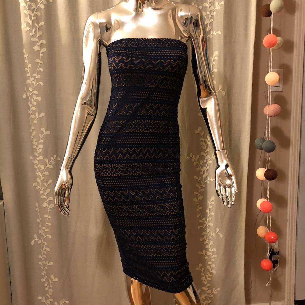 Blue Crochet Strapless Maxi Dress
